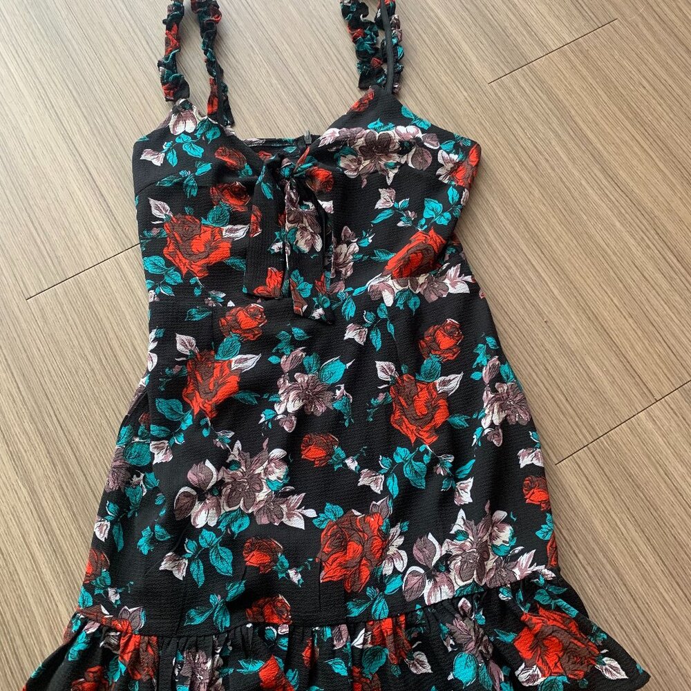 Missguided black floral mini dress, size 6,